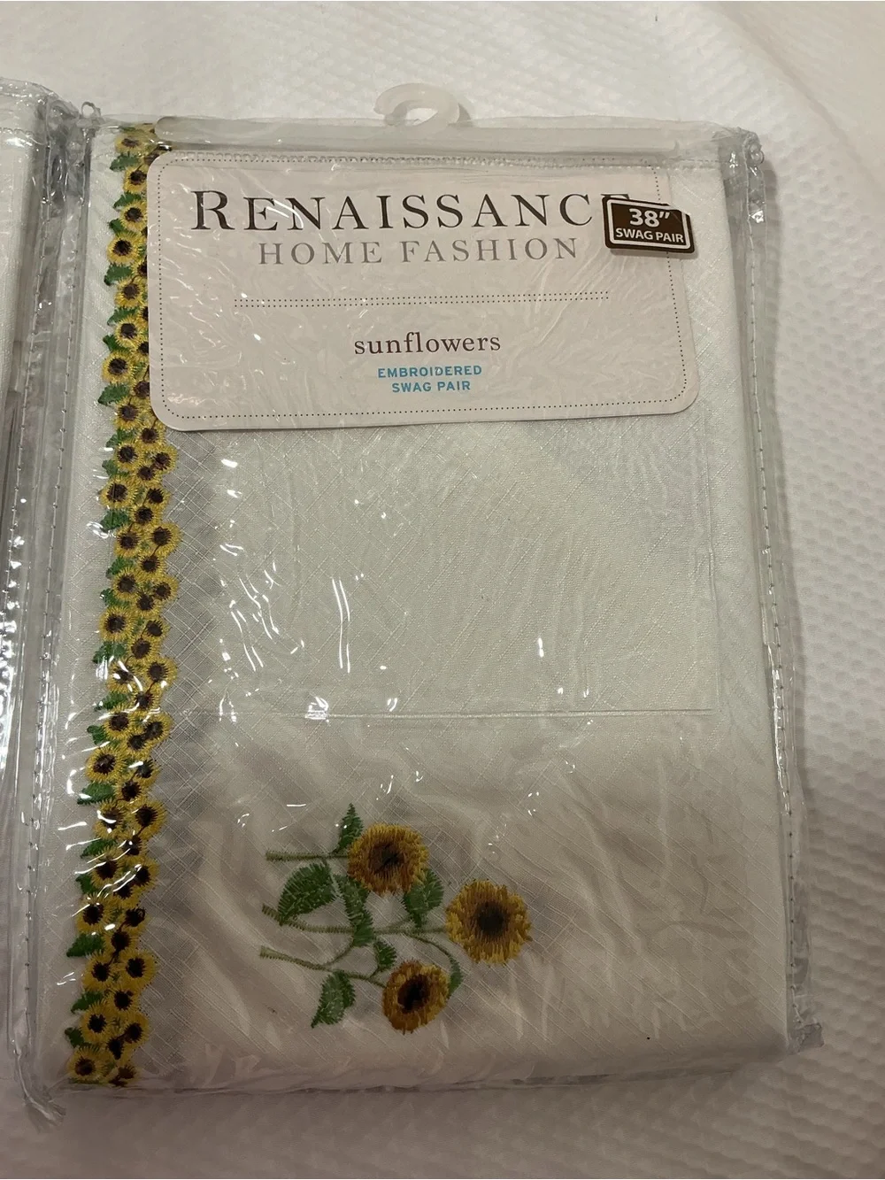 Renaissance Home Fashion White Sunflower Trim Kitchen Curtain Pair